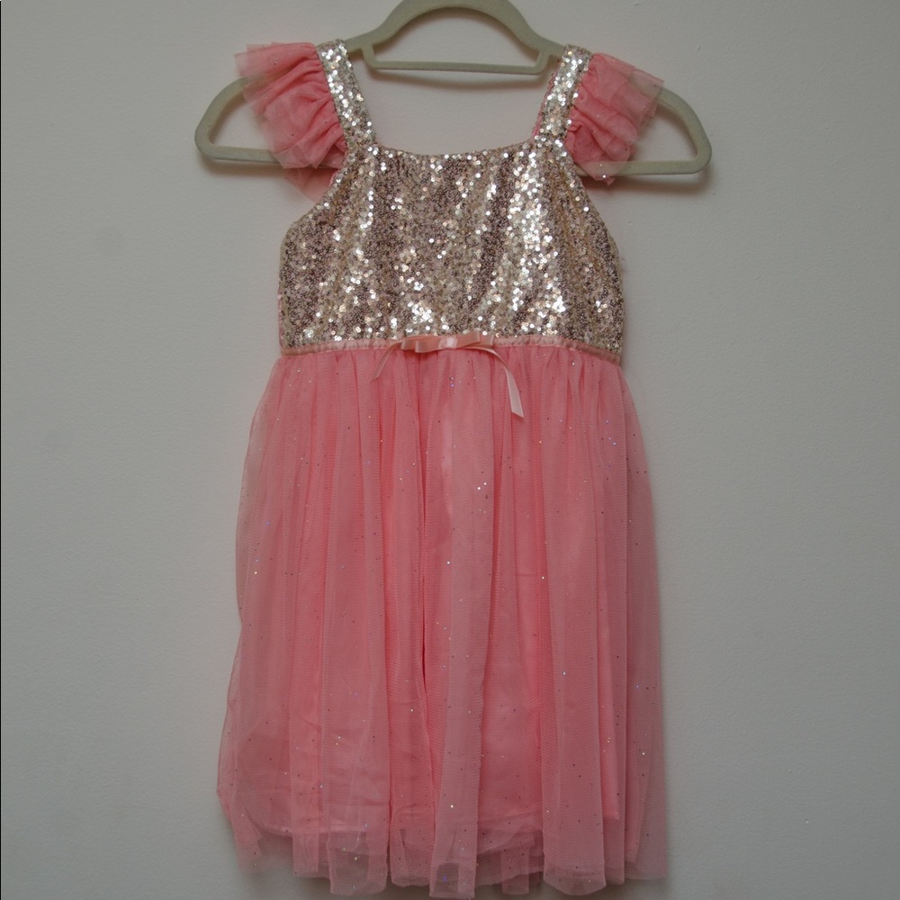 Popatu Girls Pink and Gold Sequin Dress Size 7